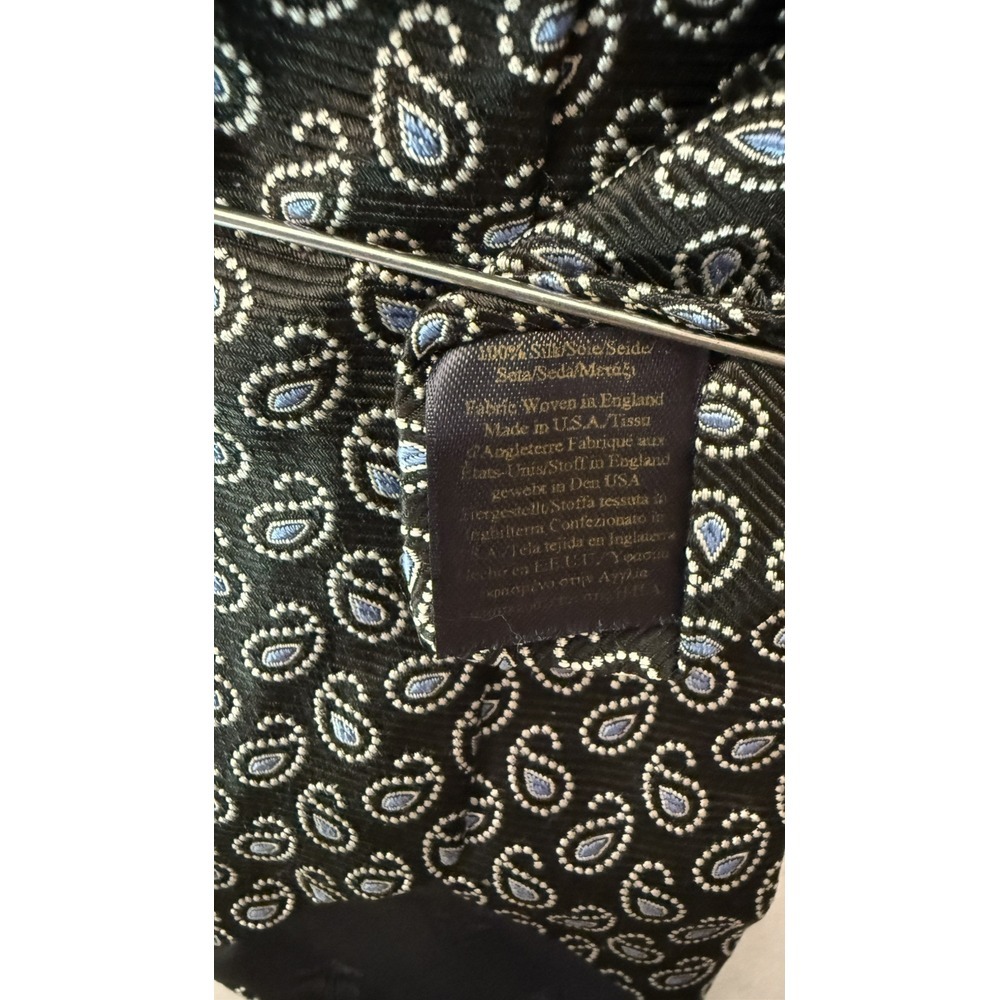 Brooks Brothers 100% Silk Tie Black W/ White Blue Paisley 57 X 3.5" - Picture 6 of 7